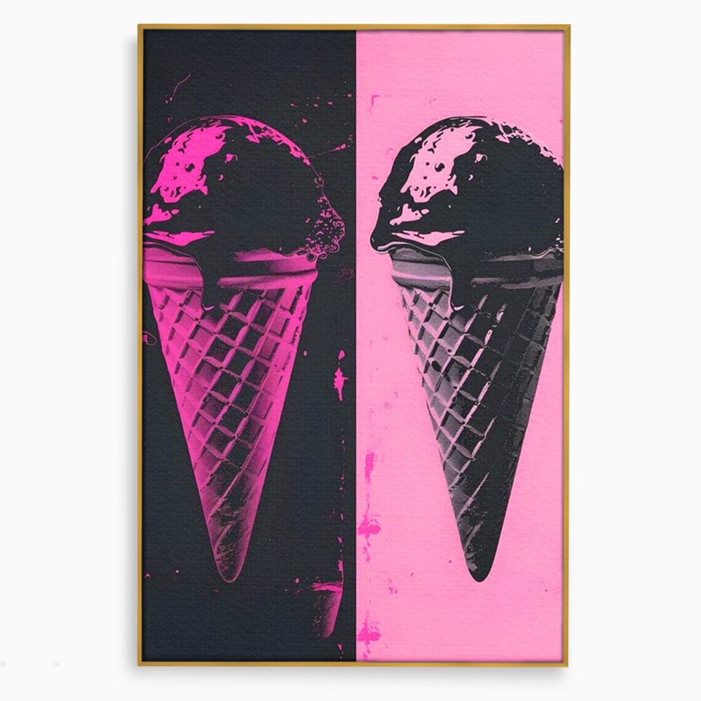 Leinwand Premium Leinwand Wandbilder, LuxCanva® N1123, Wüste Neon, Pop Art, Rosa, Süß, Eiscreme, Neon, Cool, Vibe, Modern, Eiscreme, Konditorei, Restaurant, Küche