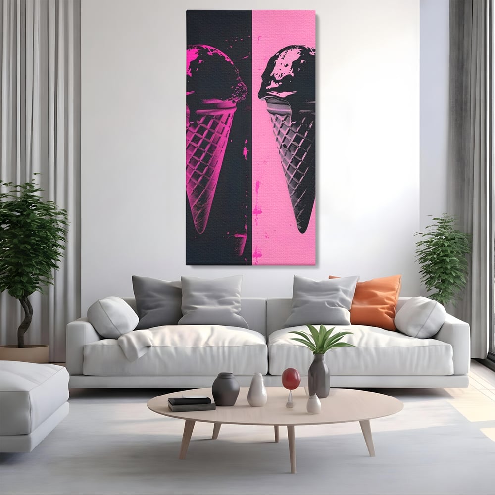 Leinwand Premium Leinwand Wandbilder, LuxCanva® N1123, Wüste Neon, Pop Art, Rosa, Süß, Eiscreme, Neon, Cool, Vibe, Modern, Eiscreme, Konditorei, Restaurant, Küche