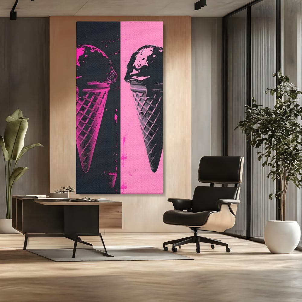 Leinwand Premium Leinwand Wandbilder, LuxCanva® N1123, Wüste Neon, Pop Art, Rosa, Süß, Eiscreme, Neon, Cool, Vibe, Modern, Eiscreme, Konditorei, Restaurant, Küche