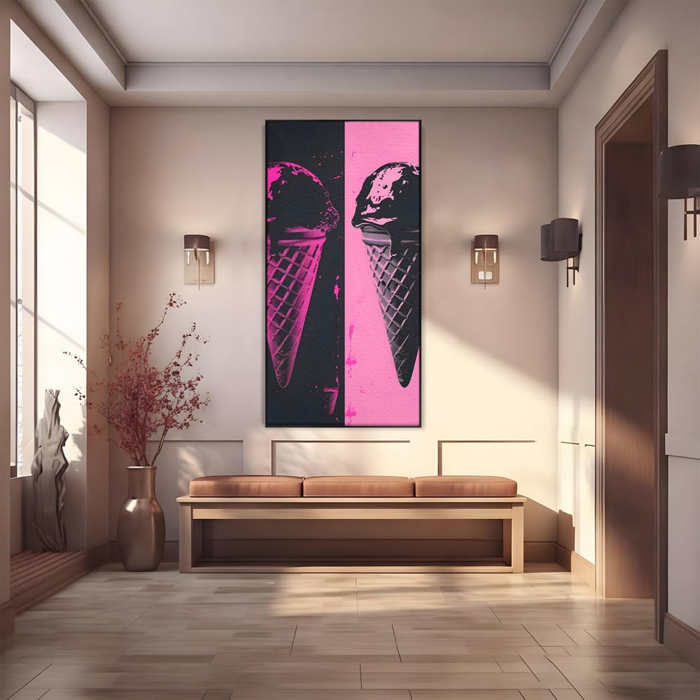 Leinwand Premium Leinwand Wandbilder, LuxCanva® N1123, Wüste Neon, Pop Art, Rosa, Süß, Eiscreme, Neon, Cool, Vibe, Modern, Eiscreme, Konditorei, Restaurant, Küche