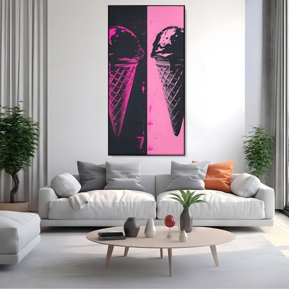 Leinwand Premium Leinwand Wandbilder, LuxCanva® N1123, Wüste Neon, Pop Art, Rosa, Süß, Eiscreme, Neon, Cool, Vibe, Modern, Eiscreme, Konditorei, Restaurant, Küche