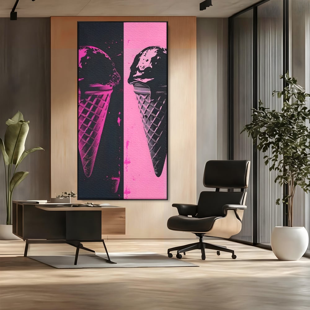 Leinwand Premium Leinwand Wandbilder, LuxCanva® N1123, Wüste Neon, Pop Art, Rosa, Süß, Eiscreme, Neon, Cool, Vibe, Modern, Eiscreme, Konditorei, Restaurant, Küche