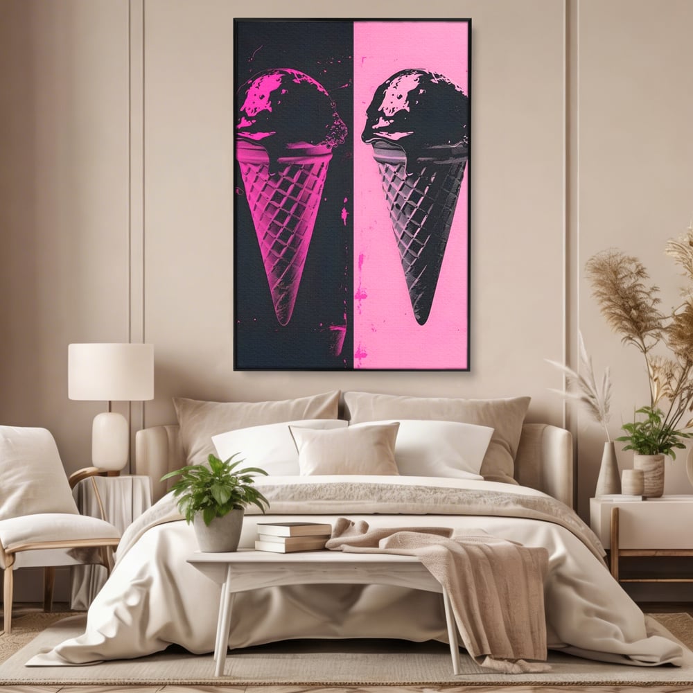 Leinwand Premium Leinwand Wandbilder, LuxCanva® N1123, Wüste Neon, Pop Art, Rosa, Süß, Eiscreme, Neon, Cool, Vibe, Modern, Eiscreme, Konditorei, Restaurant, Küche