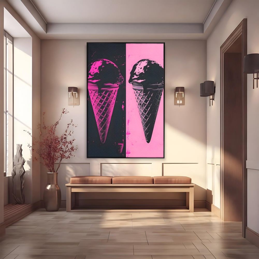 Leinwand Premium Leinwand Wandbilder, LuxCanva® N1123, Wüste Neon, Pop Art, Rosa, Süß, Eiscreme, Neon, Cool, Vibe, Modern, Eiscreme, Konditorei, Restaurant, Küche