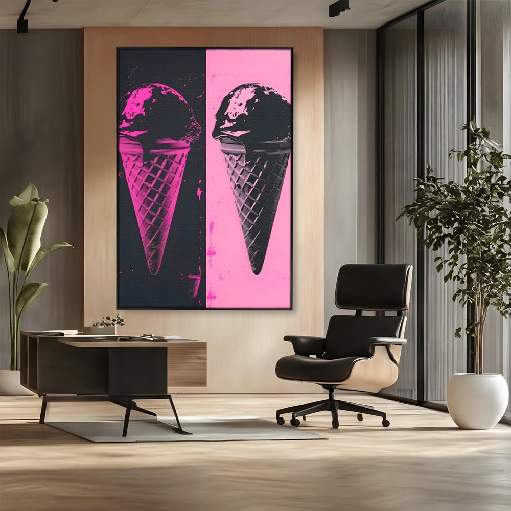 Leinwand Premium Leinwand Wandbilder, LuxCanva® N1123, Wüste Neon, Pop Art, Rosa, Süß, Eiscreme, Neon, Cool, Vibe, Modern, Eiscreme, Konditorei, Restaurant, Küche