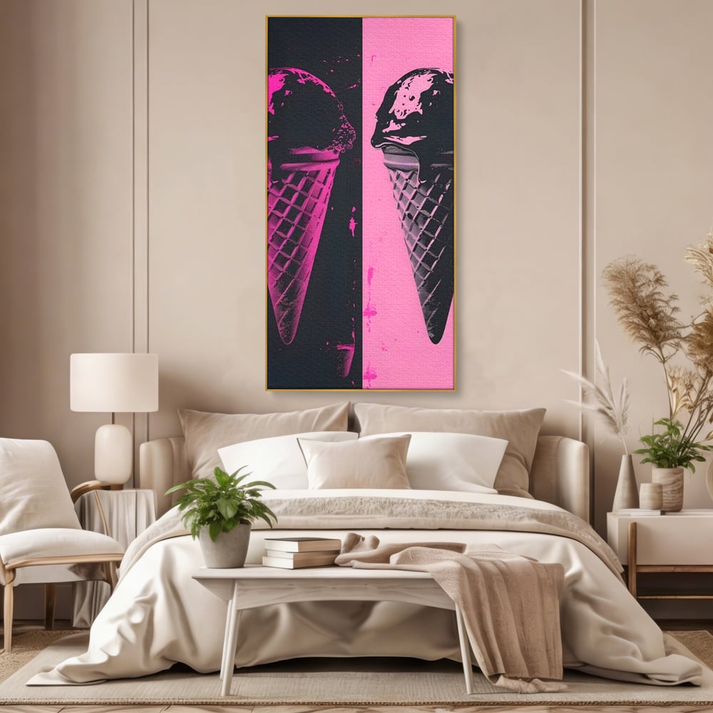 Leinwand Premium Leinwand Wandbilder, LuxCanva® N1123, Wüste Neon, Pop Art, Rosa, Süß, Eiscreme, Neon, Cool, Vibe, Modern, Eiscreme, Konditorei, Restaurant, Küche