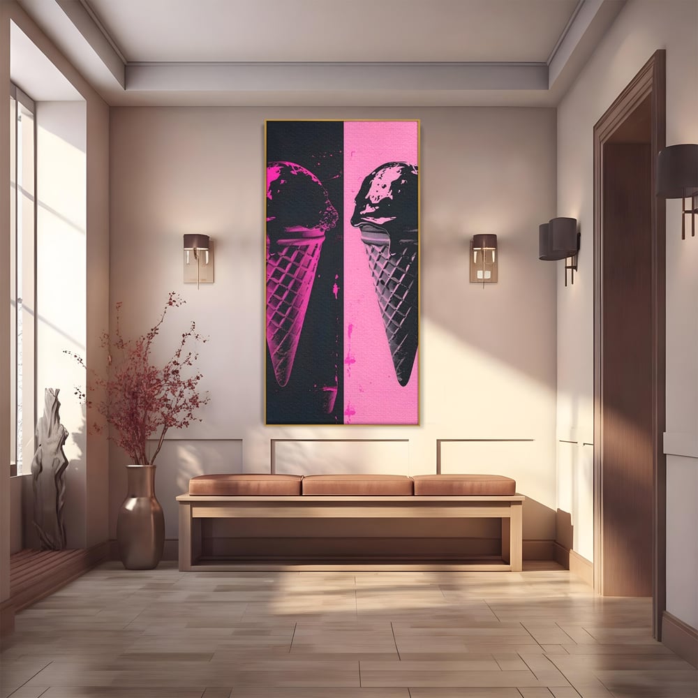 Leinwand Premium Leinwand Wandbilder, LuxCanva® N1123, Wüste Neon, Pop Art, Rosa, Süß, Eiscreme, Neon, Cool, Vibe, Modern, Eiscreme, Konditorei, Restaurant, Küche