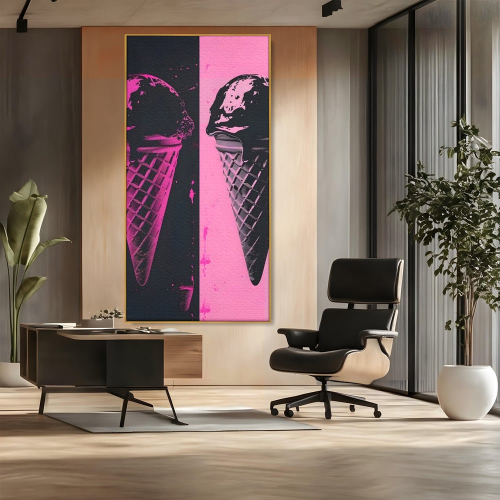 Leinwand Premium Leinwand Wandbilder, LuxCanva® N1123, Wüste Neon, Pop Art, Rosa, Süß, Eiscreme, Neon, Cool, Vibe, Modern, Eiscreme, Konditorei, Restaurant, Küche