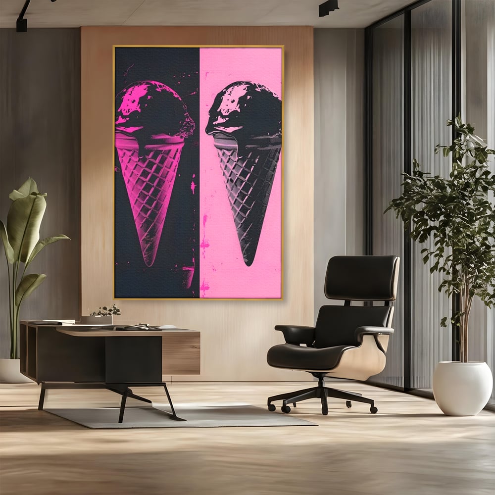 Leinwand Premium Leinwand Wandbilder, LuxCanva® N1123, Wüste Neon, Pop Art, Rosa, Süß, Eiscreme, Neon, Cool, Vibe, Modern, Eiscreme, Konditorei, Restaurant, Küche