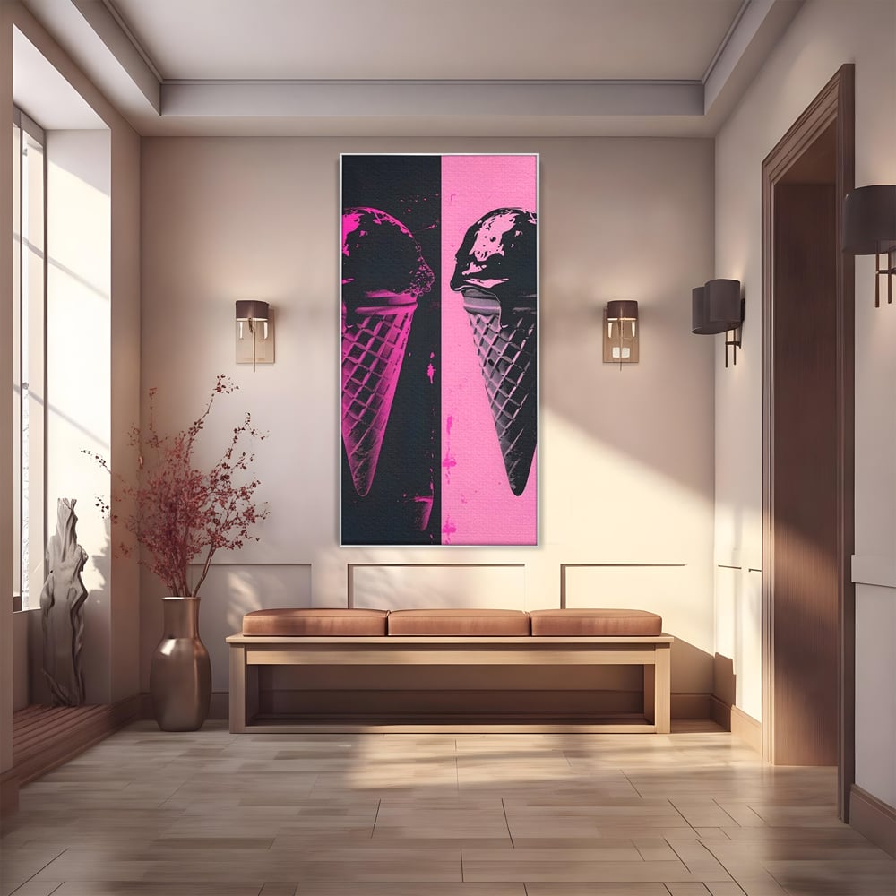 Leinwand Premium Leinwand Wandbilder, LuxCanva® N1123, Wüste Neon, Pop Art, Rosa, Süß, Eiscreme, Neon, Cool, Vibe, Modern, Eiscreme, Konditorei, Restaurant, Küche
