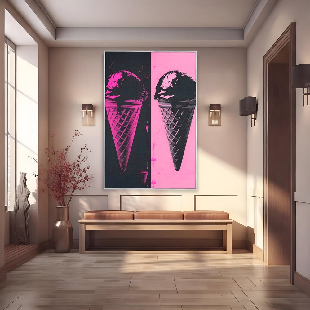 Leinwand Premium Leinwand Wandbilder, LuxCanva® N1123, Wüste Neon, Pop Art, Rosa, Süß, Eiscreme, Neon, Cool, Vibe, Modern, Eiscreme, Konditorei, Restaurant, Küche