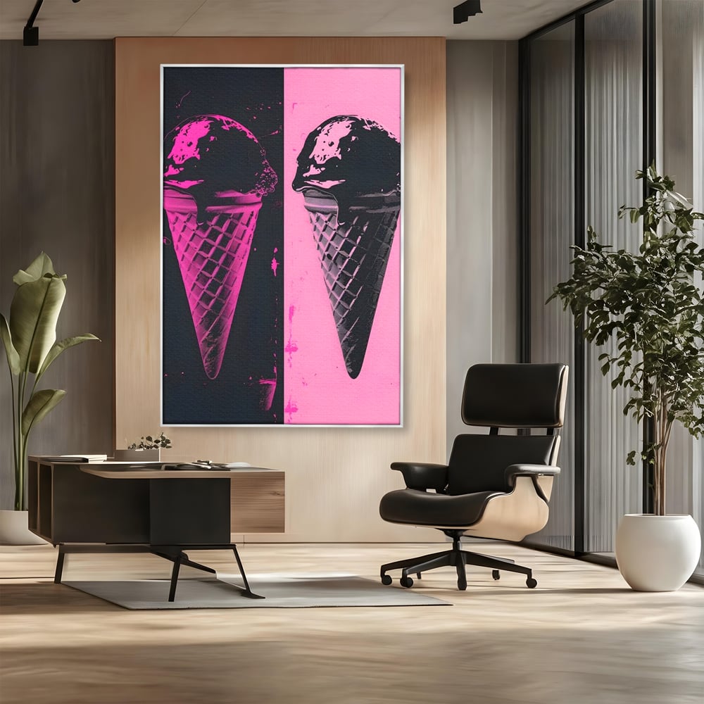Leinwand Premium Leinwand Wandbilder, LuxCanva® N1123, Wüste Neon, Pop Art, Rosa, Süß, Eiscreme, Neon, Cool, Vibe, Modern, Eiscreme, Konditorei, Restaurant, Küche