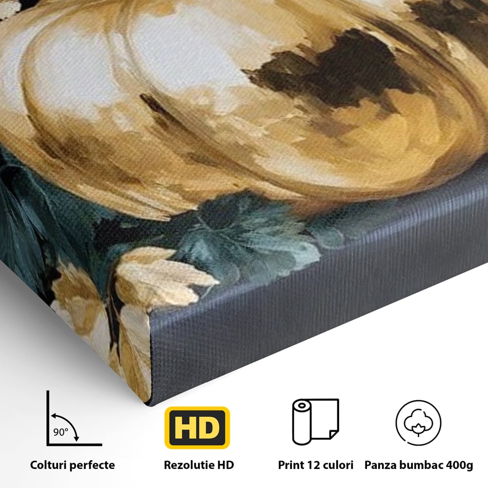 Leinwand Premium Canvas Wandkunst, LuxCanva® N1124, Goldener Kürbis, Herbst, Ernte, Blätter, Golden, Kürbis, Luxus, Metallisch, Künstlerisch, Veredelung, Restaurant, Küche