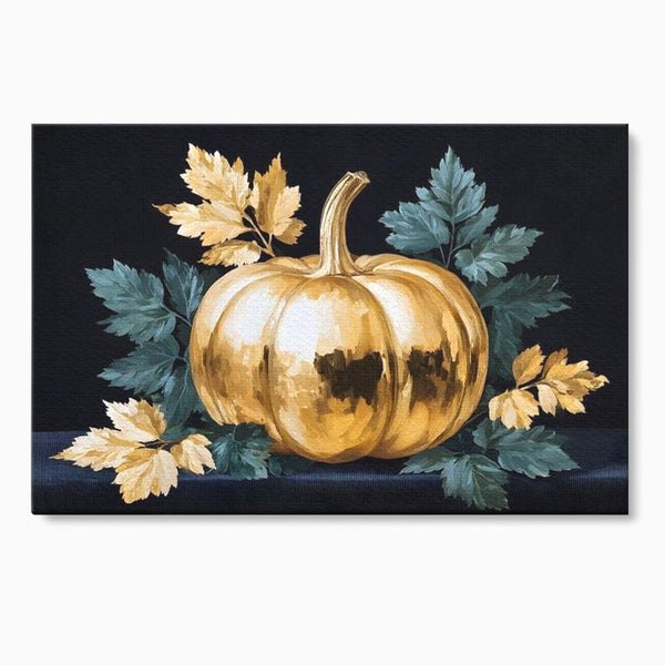 Leinwand Premium Canvas Wandkunst, LuxCanva® N1124, Goldener Kürbis, Herbst, Ernte, Blätter, Golden, Kürbis, Luxus, Metallisch, Künstlerisch, Veredelung, Restaurant, Küche