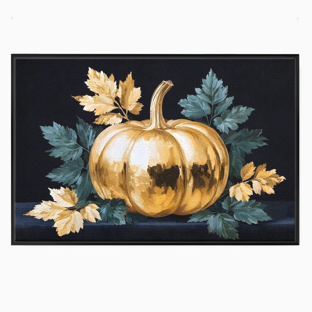 Leinwand Premium Canvas Wandkunst, LuxCanva® N1124, Goldener Kürbis, Herbst, Ernte, Blätter, Golden, Kürbis, Luxus, Metallisch, Künstlerisch, Veredelung, Restaurant, Küche