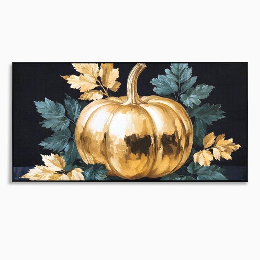 Leinwand Premium Canvas Wandkunst, LuxCanva® N1124, Goldener Kürbis, Herbst, Ernte, Blätter, Golden, Kürbis, Luxus, Metallisch, Künstlerisch, Veredelung, Restaurant, Küche