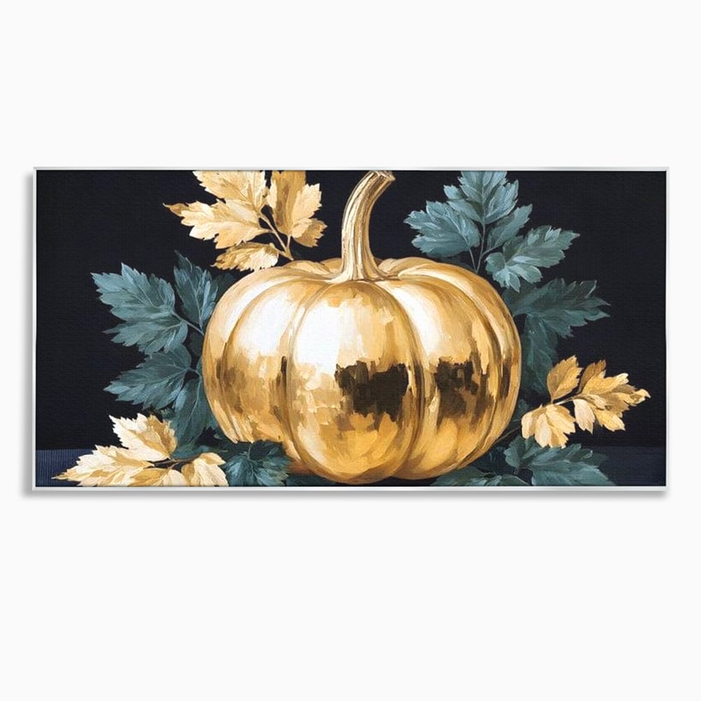 Leinwand Premium Canvas Wandkunst, LuxCanva® N1124, Goldener Kürbis, Herbst, Ernte, Blätter, Golden, Kürbis, Luxus, Metallisch, Künstlerisch, Veredelung, Restaurant, Küche