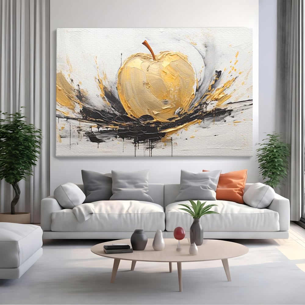 Tablou Canvas Premium, LuxCanva® N1125, Fructul Zeilor, Mar, Fructe, Lux, Auriu, Abstract, Sofisticat, Simbolic, Arta Moderna, Elegant, Restaurant, Bucatarie