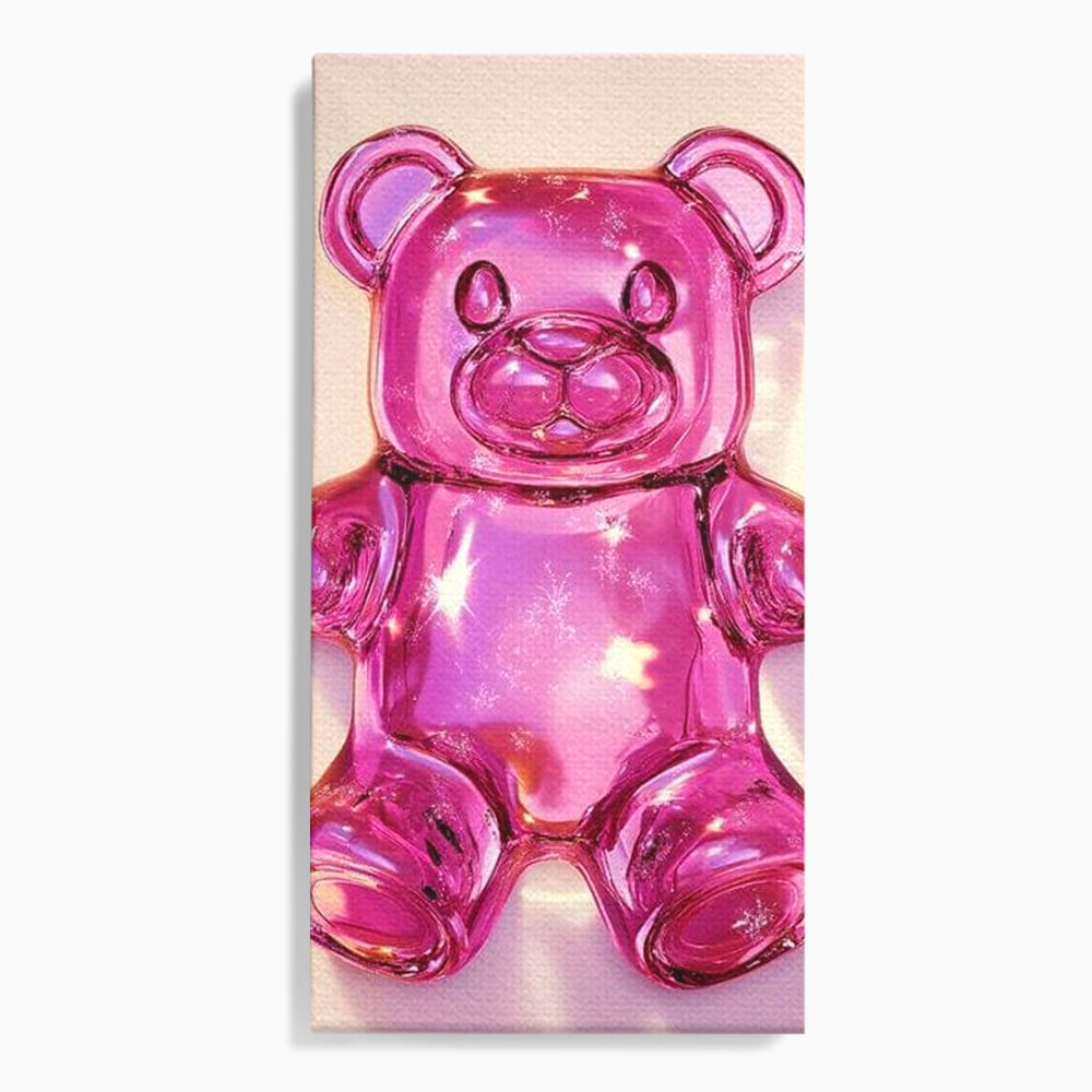 Leinwand Premium Leinwandbilder, LuxCanva® N1126, Candy Bear, Teddybär, Rosa, Gelee, Dessert, Süß, Zucker, Baby, prickelnd, cool, Süßwaren, Restaurant, Küche