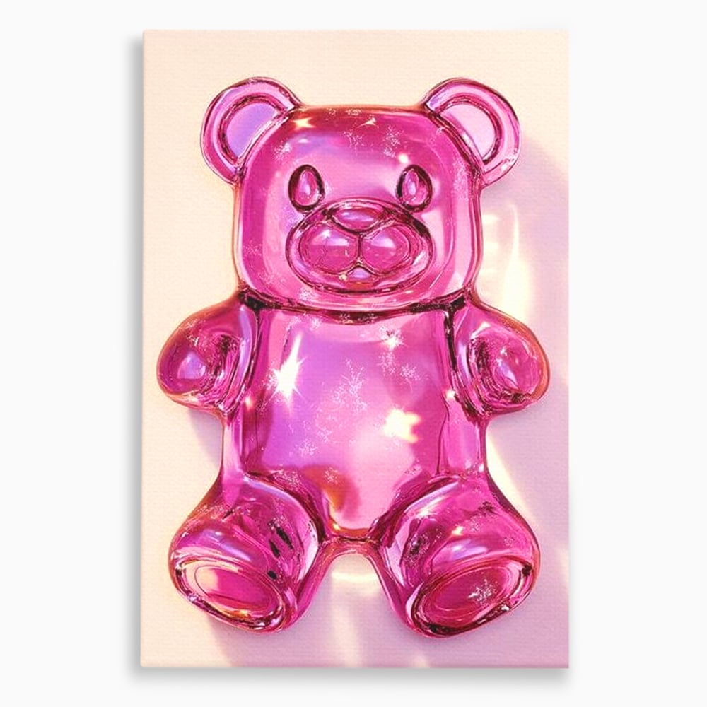 Leinwand Premium Leinwandbilder, LuxCanva® N1126, Candy Bear, Teddybär, Rosa, Gelee, Dessert, Süß, Zucker, Baby, prickelnd, cool, Süßwaren, Restaurant, Küche