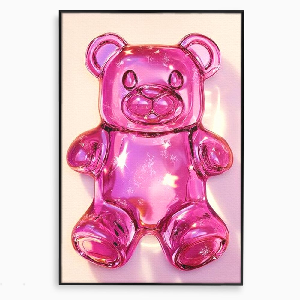 Leinwand Premium Leinwandbilder, LuxCanva® N1126, Candy Bear, Teddybär, Rosa, Gelee, Dessert, Süß, Zucker, Baby, prickelnd, cool, Süßwaren, Restaurant, Küche
