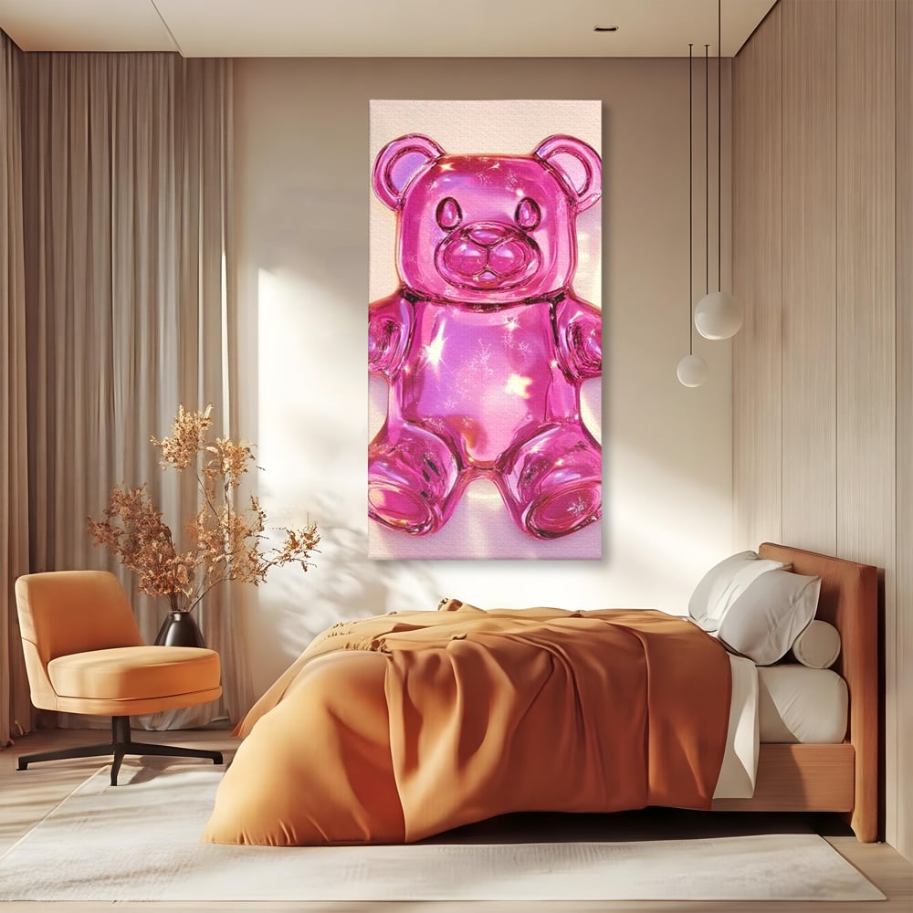 Leinwand Premium Leinwandbilder, LuxCanva® N1126, Candy Bear, Teddybär, Rosa, Gelee, Dessert, Süß, Zucker, Baby, prickelnd, cool, Süßwaren, Restaurant, Küche
