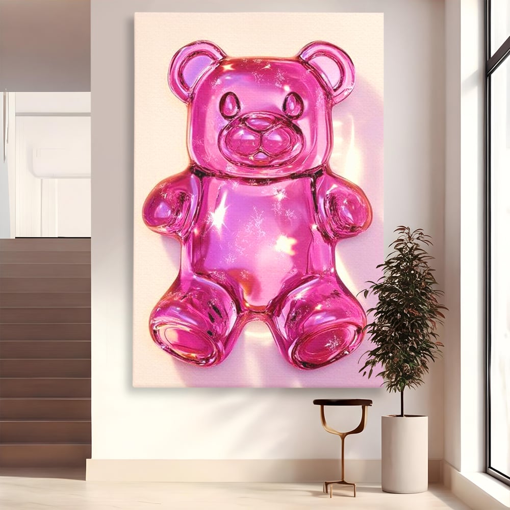 Leinwand Premium Leinwandbilder, LuxCanva® N1126, Candy Bear, Teddybär, Rosa, Gelee, Dessert, Süß, Zucker, Baby, prickelnd, cool, Süßwaren, Restaurant, Küche
