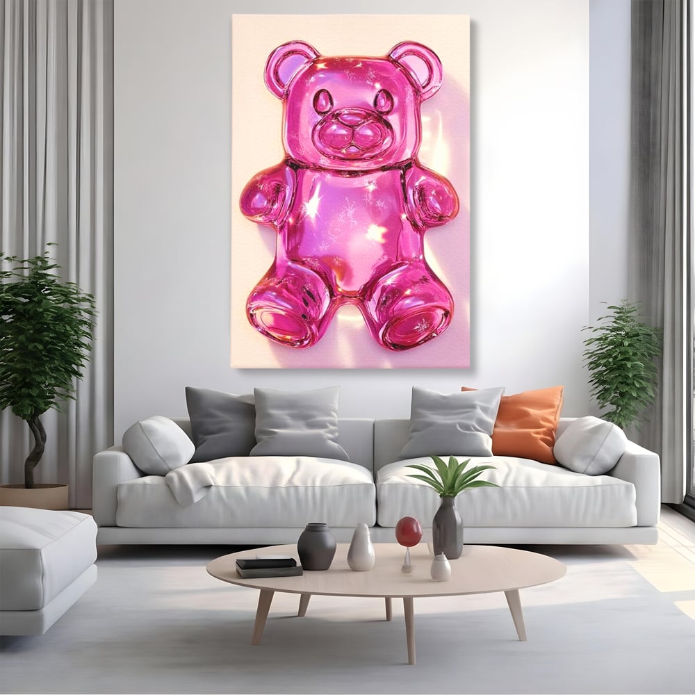 Leinwand Premium Leinwandbilder, LuxCanva® N1126, Candy Bear, Teddybär, Rosa, Gelee, Dessert, Süß, Zucker, Baby, prickelnd, cool, Süßwaren, Restaurant, Küche