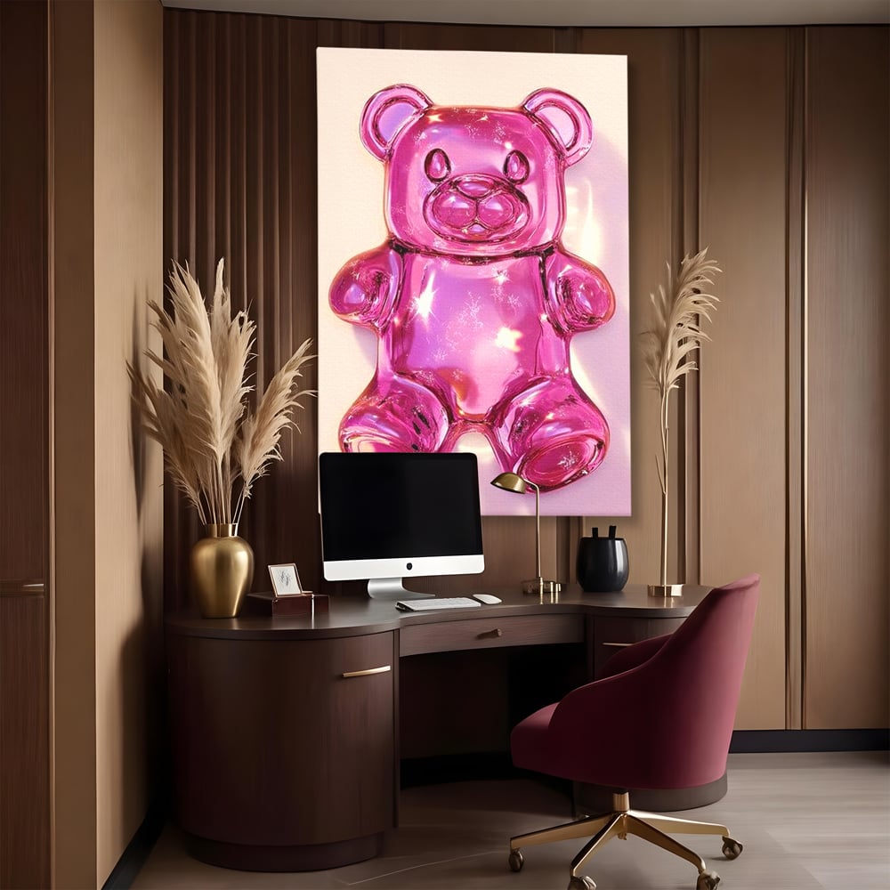 Leinwand Premium Leinwandbilder, LuxCanva® N1126, Candy Bear, Teddybär, Rosa, Gelee, Dessert, Süß, Zucker, Baby, prickelnd, cool, Süßwaren, Restaurant, Küche