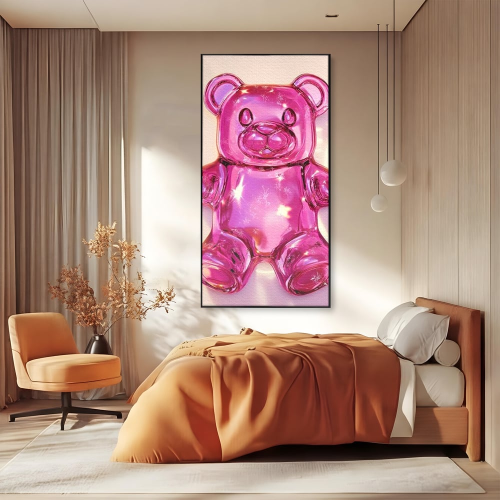Leinwand Premium Leinwandbilder, LuxCanva® N1126, Candy Bear, Teddybär, Rosa, Gelee, Dessert, Süß, Zucker, Baby, prickelnd, cool, Süßwaren, Restaurant, Küche