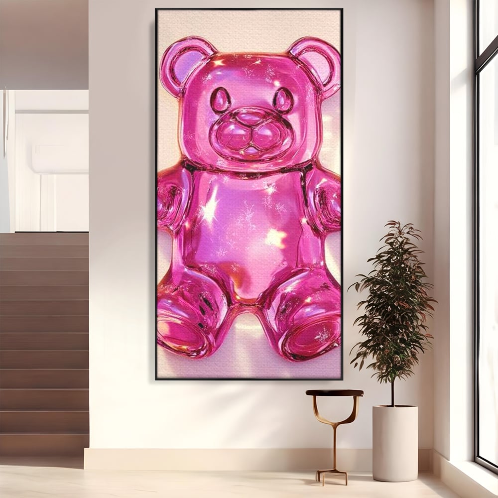 Leinwand Premium Leinwandbilder, LuxCanva® N1126, Candy Bear, Teddybär, Rosa, Gelee, Dessert, Süß, Zucker, Baby, prickelnd, cool, Süßwaren, Restaurant, Küche