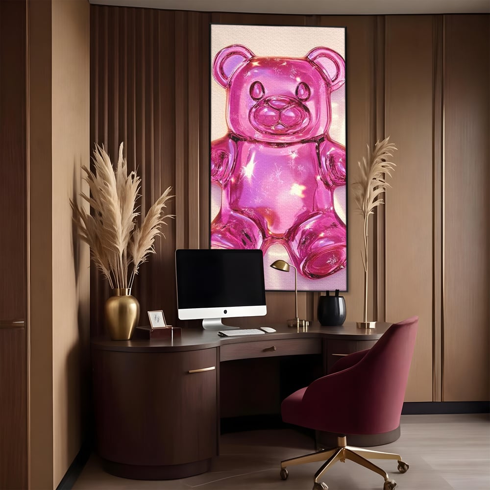 Leinwand Premium Leinwandbilder, LuxCanva® N1126, Candy Bear, Teddybär, Rosa, Gelee, Dessert, Süß, Zucker, Baby, prickelnd, cool, Süßwaren, Restaurant, Küche