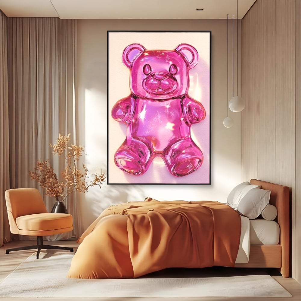 Leinwand Premium Leinwandbilder, LuxCanva® N1126, Candy Bear, Teddybär, Rosa, Gelee, Dessert, Süß, Zucker, Baby, prickelnd, cool, Süßwaren, Restaurant, Küche