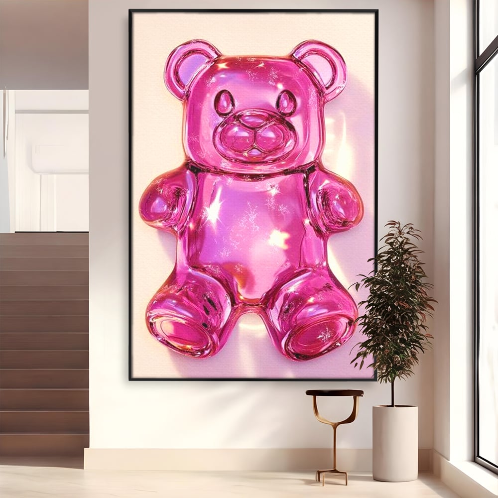 Leinwand Premium Leinwandbilder, LuxCanva® N1126, Candy Bear, Teddybär, Rosa, Gelee, Dessert, Süß, Zucker, Baby, prickelnd, cool, Süßwaren, Restaurant, Küche