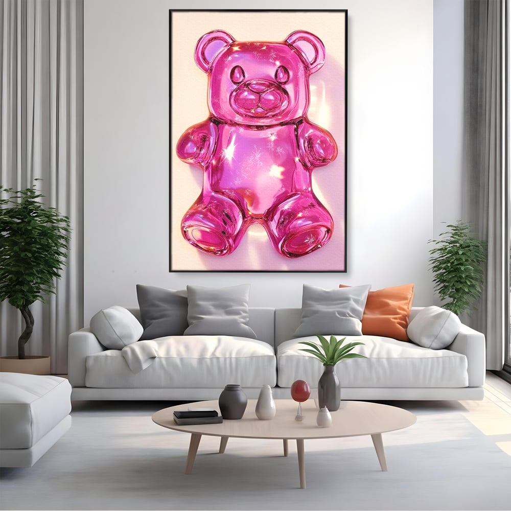 Leinwand Premium Leinwandbilder, LuxCanva® N1126, Candy Bear, Teddybär, Rosa, Gelee, Dessert, Süß, Zucker, Baby, prickelnd, cool, Süßwaren, Restaurant, Küche