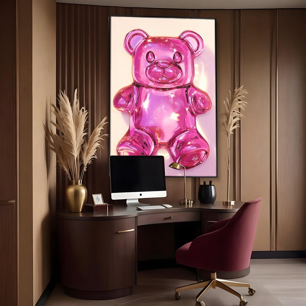 Leinwand Premium Leinwandbilder, LuxCanva® N1126, Candy Bear, Teddybär, Rosa, Gelee, Dessert, Süß, Zucker, Baby, prickelnd, cool, Süßwaren, Restaurant, Küche