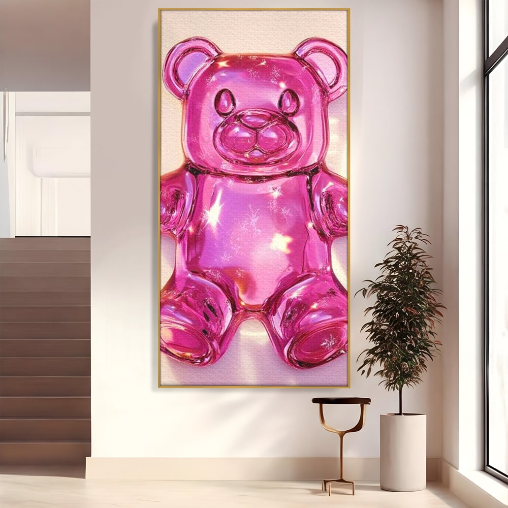 Leinwand Premium Leinwandbilder, LuxCanva® N1126, Candy Bear, Teddybär, Rosa, Gelee, Dessert, Süß, Zucker, Baby, prickelnd, cool, Süßwaren, Restaurant, Küche