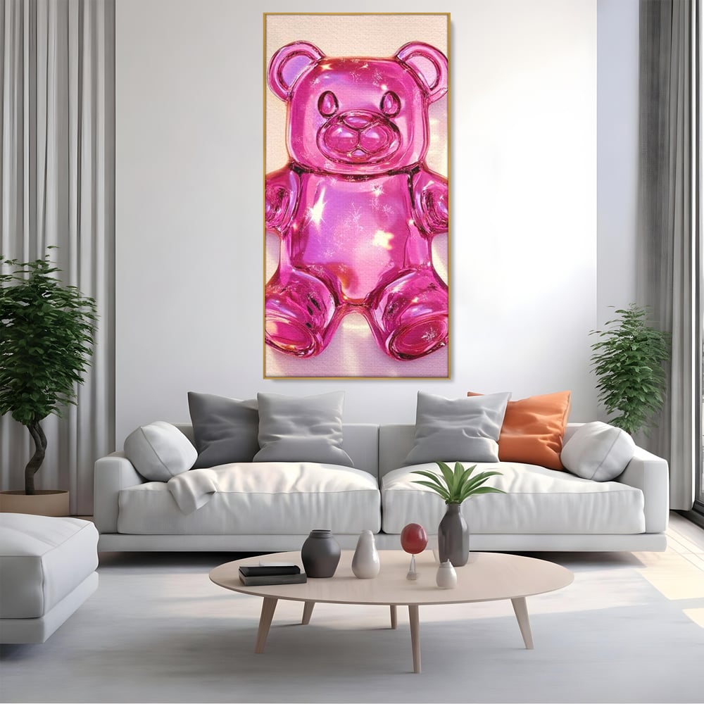 Leinwand Premium Leinwandbilder, LuxCanva® N1126, Candy Bear, Teddybär, Rosa, Gelee, Dessert, Süß, Zucker, Baby, prickelnd, cool, Süßwaren, Restaurant, Küche