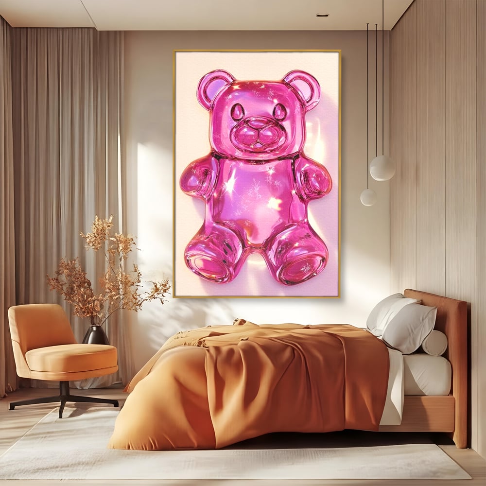 Leinwand Premium Leinwandbilder, LuxCanva® N1126, Candy Bear, Teddybär, Rosa, Gelee, Dessert, Süß, Zucker, Baby, prickelnd, cool, Süßwaren, Restaurant, Küche