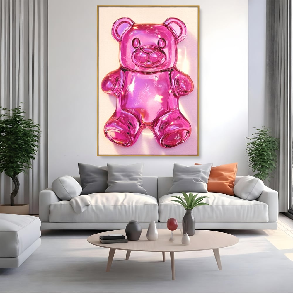 Leinwand Premium Leinwandbilder, LuxCanva® N1126, Candy Bear, Teddybär, Rosa, Gelee, Dessert, Süß, Zucker, Baby, prickelnd, cool, Süßwaren, Restaurant, Küche