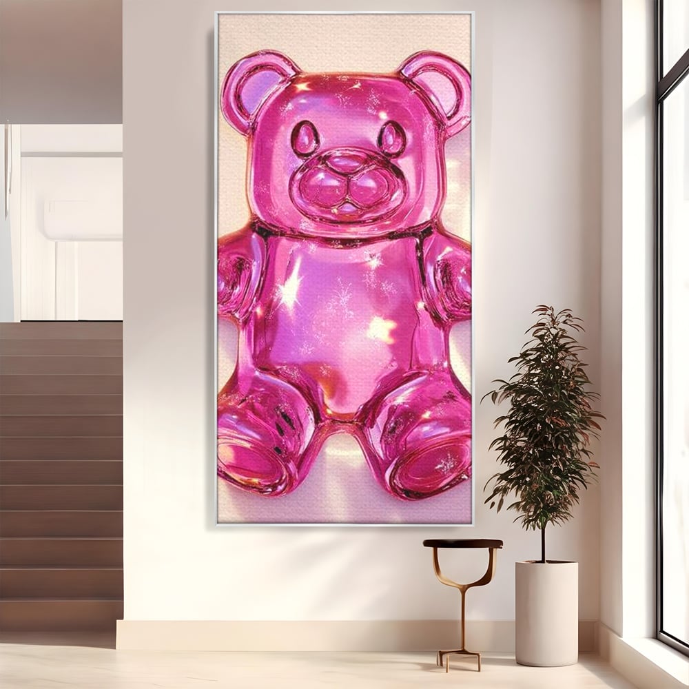Leinwand Premium Leinwandbilder, LuxCanva® N1126, Candy Bear, Teddybär, Rosa, Gelee, Dessert, Süß, Zucker, Baby, prickelnd, cool, Süßwaren, Restaurant, Küche