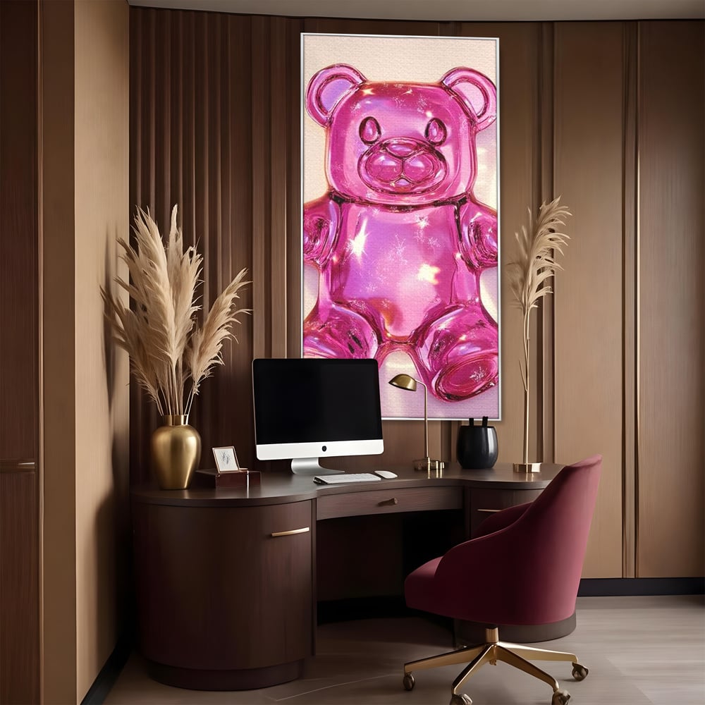 Leinwand Premium Leinwandbilder, LuxCanva® N1126, Candy Bear, Teddybär, Rosa, Gelee, Dessert, Süß, Zucker, Baby, prickelnd, cool, Süßwaren, Restaurant, Küche