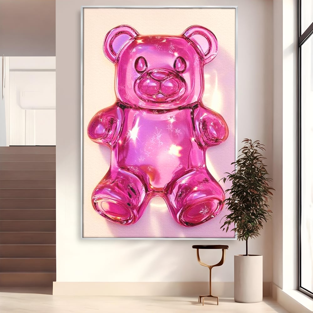 Leinwand Premium Leinwandbilder, LuxCanva® N1126, Candy Bear, Teddybär, Rosa, Gelee, Dessert, Süß, Zucker, Baby, prickelnd, cool, Süßwaren, Restaurant, Küche