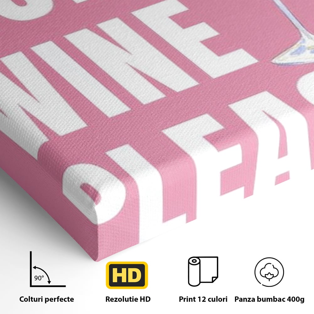 Leinwand Wandkunst Premium, LuxCanva® N1129, Rose Therapie, Poster, Text, Nachricht, Cool, Trendy, Lustig, Wein, Trinken, Glas, Rosa, Kneipe, Lounge, Bar, Restaurant, Küche