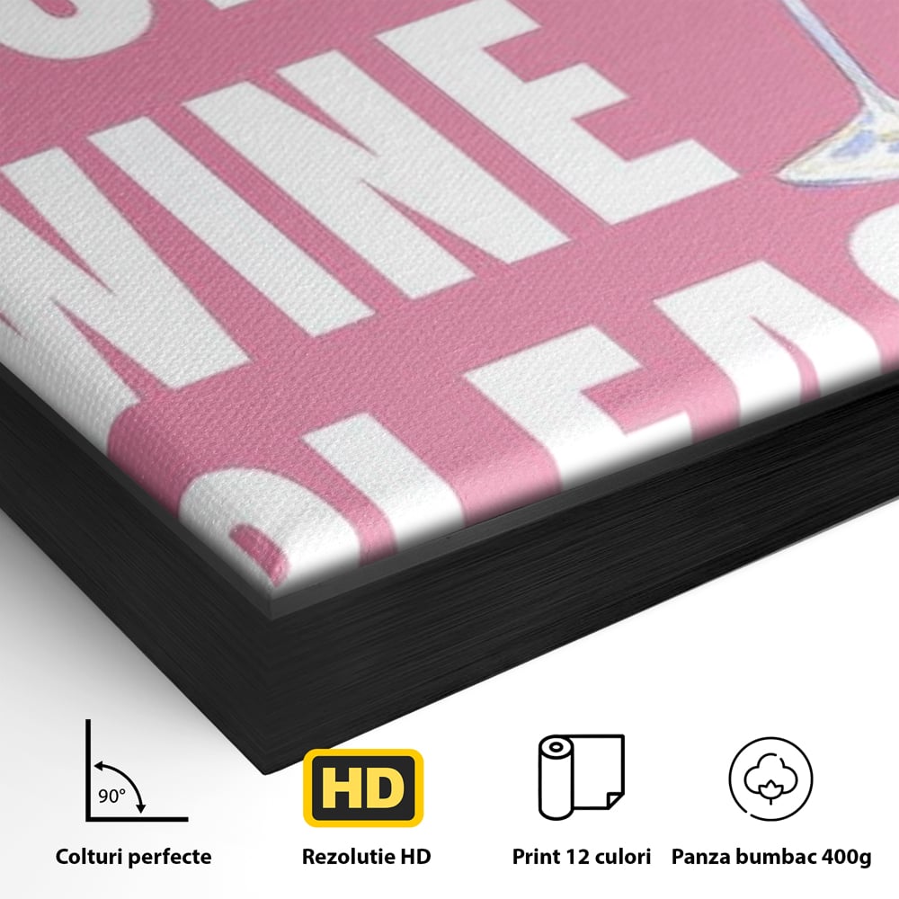 Leinwand Wandkunst Premium, LuxCanva® N1129, Rose Therapie, Poster, Text, Nachricht, Cool, Trendy, Lustig, Wein, Trinken, Glas, Rosa, Kneipe, Lounge, Bar, Restaurant, Küche