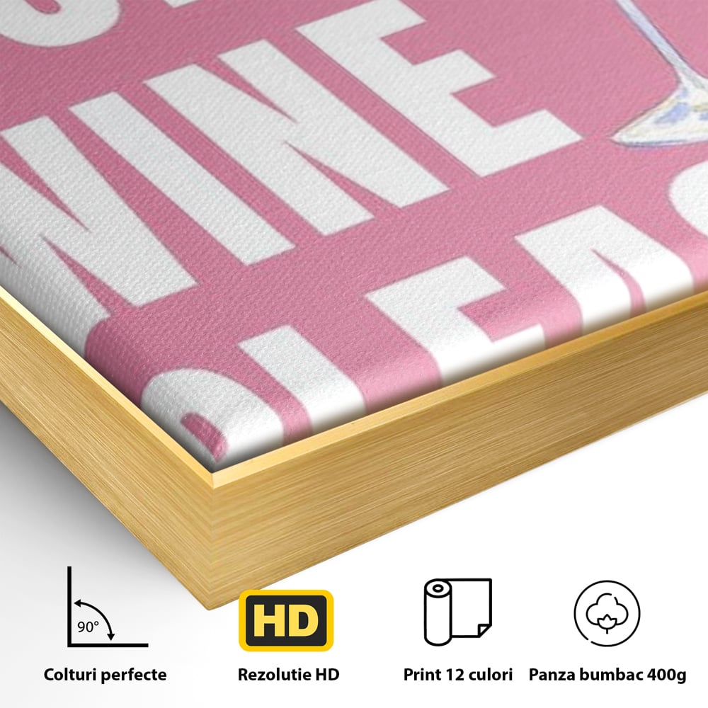 Leinwand Wandkunst Premium, LuxCanva® N1129, Rose Therapie, Poster, Text, Nachricht, Cool, Trendy, Lustig, Wein, Trinken, Glas, Rosa, Kneipe, Lounge, Bar, Restaurant, Küche