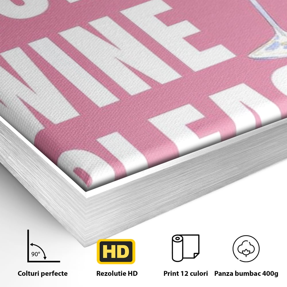 Leinwand Wandkunst Premium, LuxCanva® N1129, Rose Therapie, Poster, Text, Nachricht, Cool, Trendy, Lustig, Wein, Trinken, Glas, Rosa, Kneipe, Lounge, Bar, Restaurant, Küche