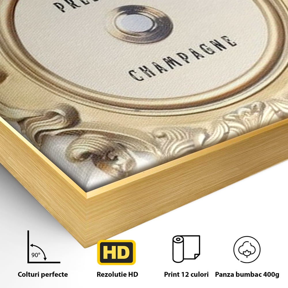 Leinwand Premium Leinwand Wandkunst, LuxCanva® N1130, Glück Taste, Luxus, Champagner, Getränk, Taste, Gold, Party, Text, Chic, Festlich, Pub, Lounge, Bar, Restaurant, Küche