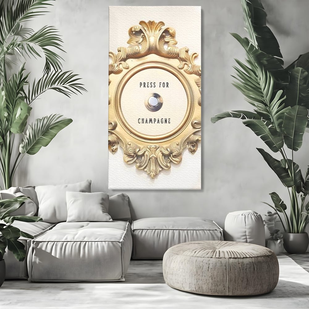 Leinwand Premium Leinwand Wandkunst, LuxCanva® N1130, Glück Taste, Luxus, Champagner, Getränk, Taste, Gold, Party, Text, Chic, Festlich, Pub, Lounge, Bar, Restaurant, Küche