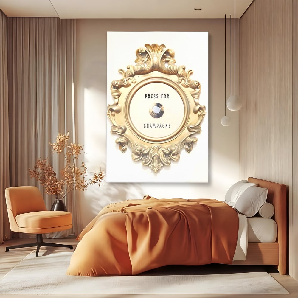 Leinwand Premium Leinwand Wandkunst, LuxCanva® N1130, Glück Taste, Luxus, Champagner, Getränk, Taste, Gold, Party, Text, Chic, Festlich, Pub, Lounge, Bar, Restaurant, Küche